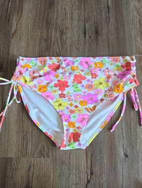 Nwot California Sunshine Floral Side-Tie Swim Bottoms - Pink Multicolor Size 2x